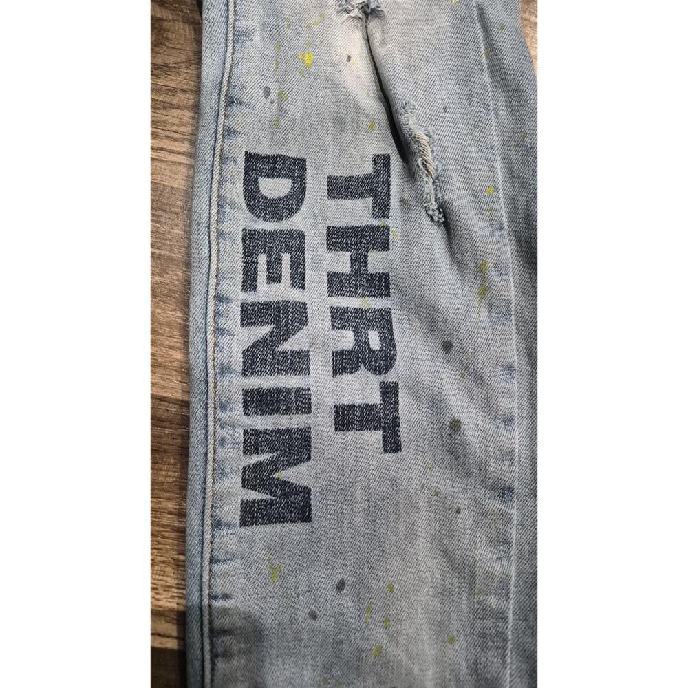 THRT Denim Jeans Men's Size 32 Light Wash Graphic Distressed Streetwear Y2K - Picture 11 of 16